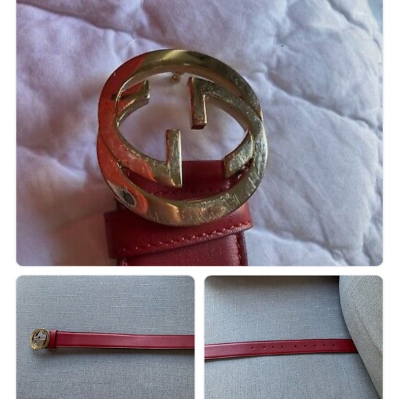 Gucci Red Leather Belt with Gold Logo Buckle - Picture 3 of 3